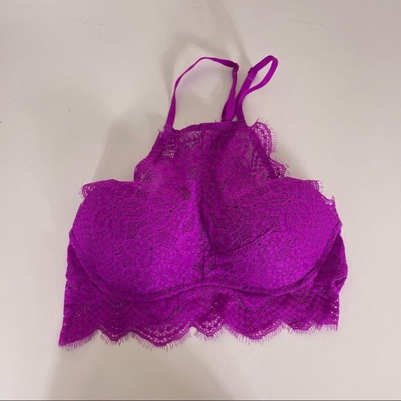 VS Pink Purple Lace High Neckline Push Up Bra - Picture 1 of 8